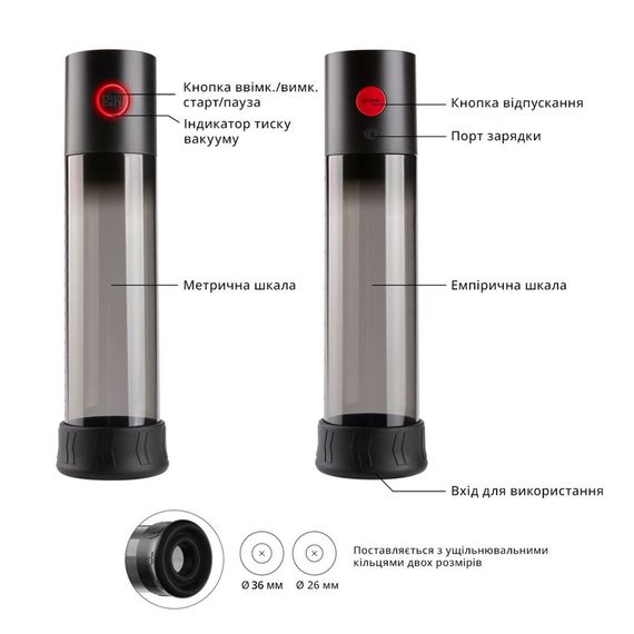 Автоматична вакуумна помпа Otouch MACHO WORK 1, 2 кільця 26 мм та 36 мм, LED-індикатор, до 20 см | Зображення 3