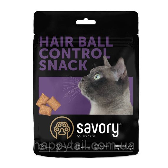 Хрумкі ласощі Savory Cats Snacks Pillows Hair Ball Control для дорослих котів, подушечки для виведення шерсті, 180 г