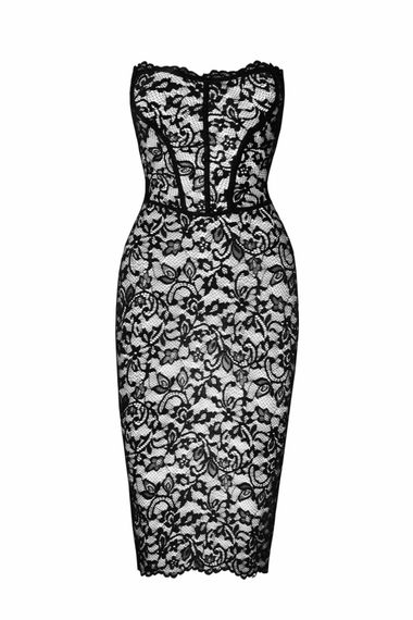 Сукня Noir Handmade F301 Catalyst, 3XL, black, міді, мереживо, відкриті плечі, шнурівка на спині | Зображення 4