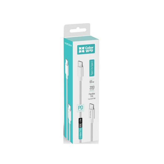 Дата кабель USB-C to USB-C 2.0m 3A 65W white ColorWay (CW-CBPDCC056-WT) | Зображення 5