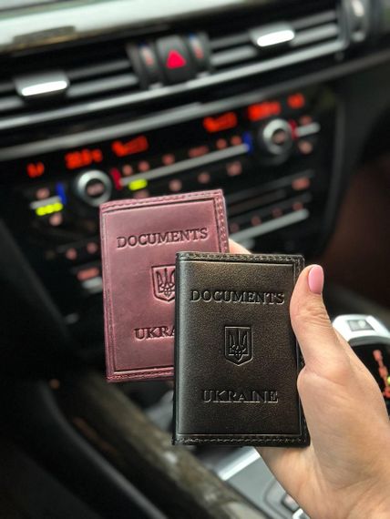 Обкладинка на id паспорт на права для автодокументів шкіряна чорна коричнева бузкова | Зображення 2