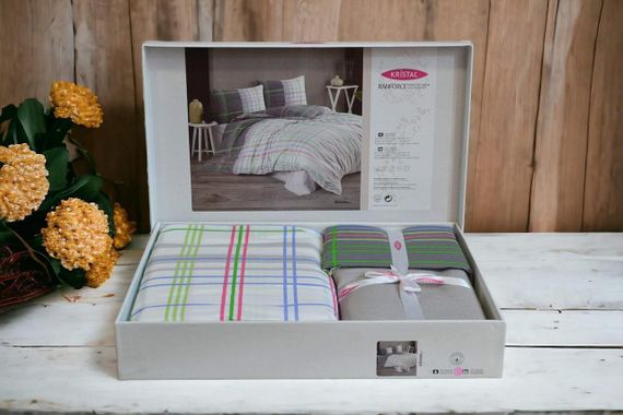 Комплект постільної білизни Kristal Ranforse 200×220 см  Ekose Gri | Зображення 1