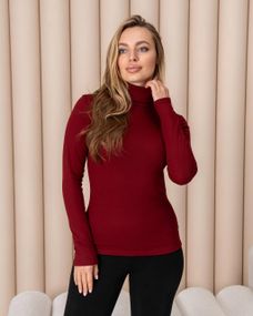 Женская теплая водолазка-гольф полушерсть на термо флисе цвет бордовый размер 42/44 DM09.09