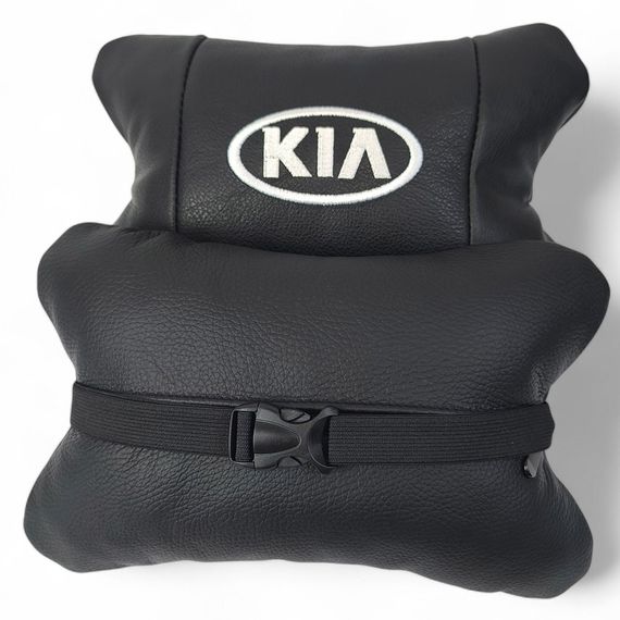 Автодушки 2 шт на подголовник Kia/Киа, натуральная кожа, черные, Подголовник для авто с комфортом | Зображення 2