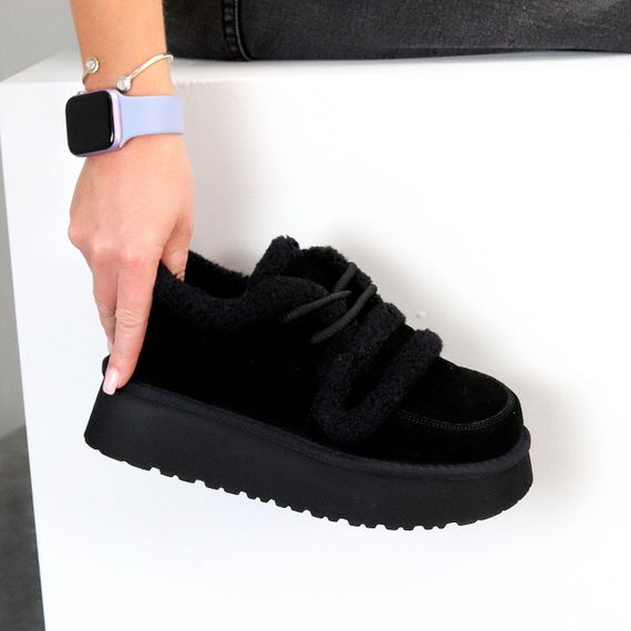 Трендовые теплые замшевые черные кроссовки-угги на липучке | Зображення 3