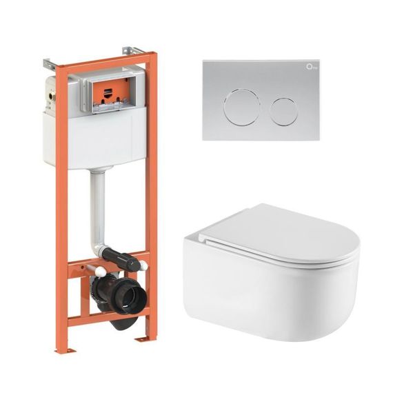 Готовое решение Qtap для ванной комнаты: подвесной унитаз Taurus Ultra Quiet 485×360×350 + комплект инсталляции Nest 4 в 1