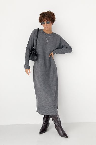 Трикотажна довга сукня вільного фасону - сірий цвет, ONE SIZE (є розміри) | Зображення 4