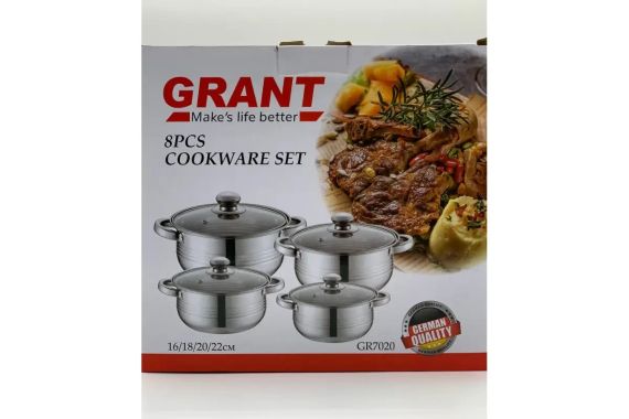 Набор посуды Unique UN-7020 8 предметов / Кастрюли из нержавеющей стали / Термостойкие стеклянные крышки | Зображення 4