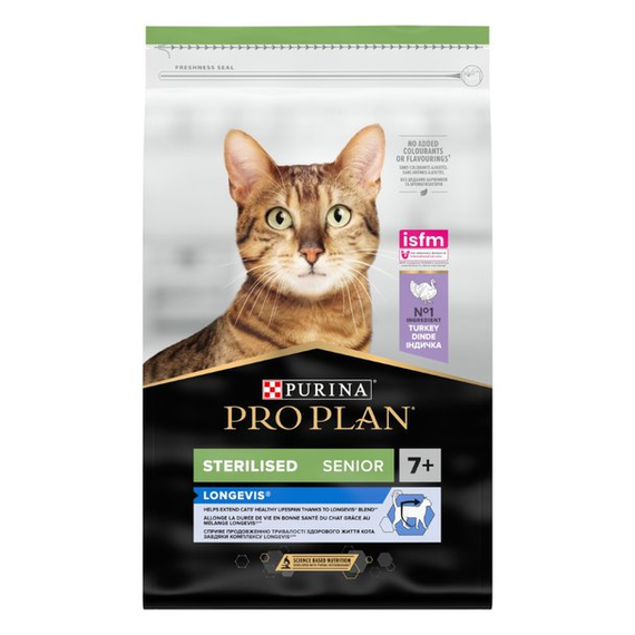 Сухий корм Purina Pro Plan Sterilised Senior 7+ для дорослих стерилізованих котів, з індичкою 10 кг | Зображення 1