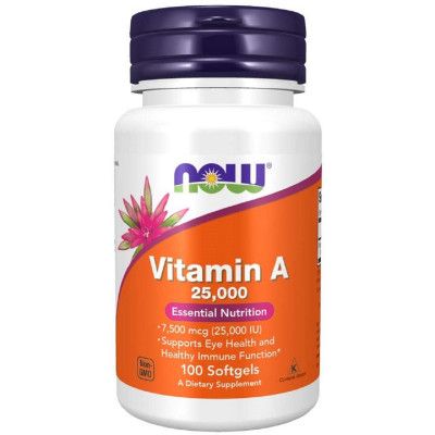 Витамин Now Foods Витамин А, Vitamin A, 25,000 МЕ, 100 желатиновых капсул (NF0340)