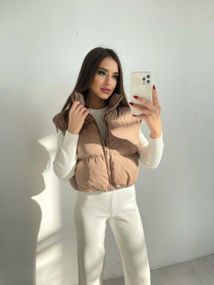Женская стильная жилетка Мини цвет бежевый XL