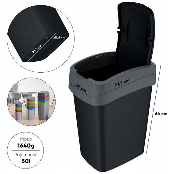 Контейнер для мусора с поворотной крышкой Curver (Курвер) Flip Bin 45 л (02172) Черный | Зображення 4