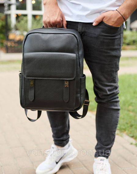 Стильный мужской кожаный рюкзак 40х30х17, практичный аксессуар для ноутбука и документов, черный | Зображення 3