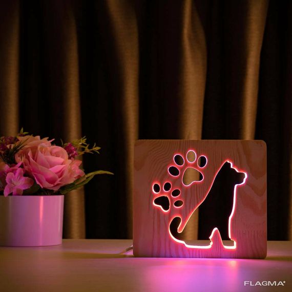 Светильник ночник ArtEco Light из дерева LED "Собака и следы" с пультом и регулировкой... | Зображення 8
