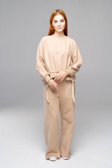 Костюм жіночий світшот та штани бежевий, 2XL | Зображення 9
