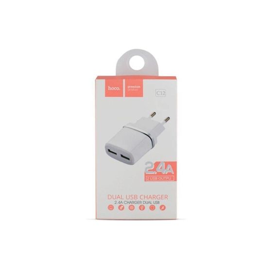 Мережевий зарядний пристрій HOCO C12 Smart dual USB charger 12W White | Зображення 2