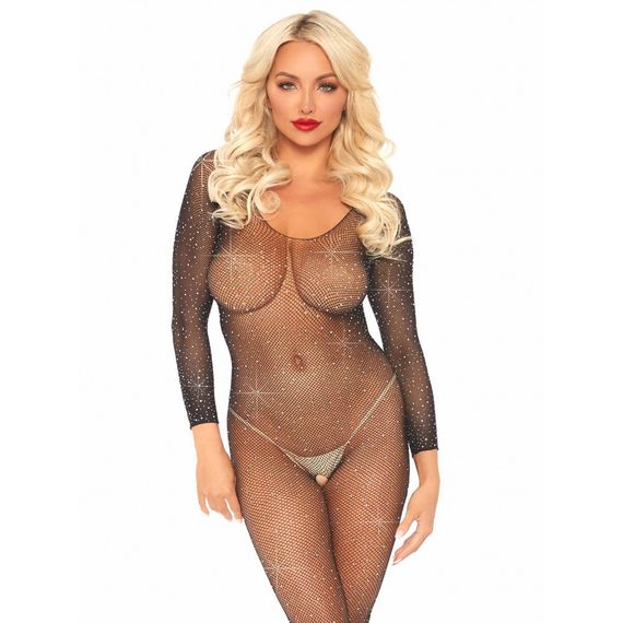 Боді з рукавами в сіточку зі стразами Leg Avenue Fishnet sleeved bodystocking O/S sexstyle | Зображення 2