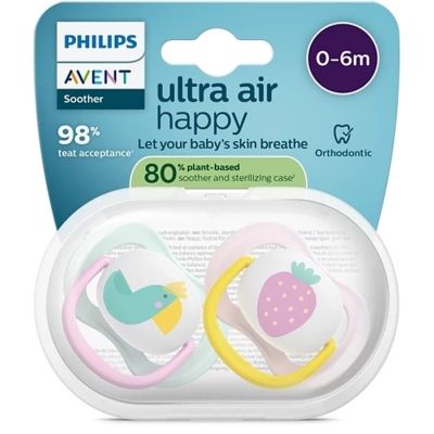 Пустышка Philips AVENT Ultra Air 0-6 місяців 2 шт жовто-рожева (SCF080/24) | Зображення 3