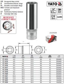 Головка 6-гранная длинная 1/4" М=4,5 l=50 мм YATO Польша YT-1414