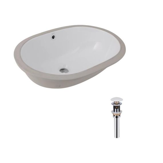 Комплект Qtap Stork: Раковина врізна овальна 570x390x210 мм White + Донний клапан PU02O