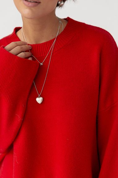 В'язана кофта оверсайз із розрізами - червоний цвет, ONE SIZE (є розміри) | Зображення 3