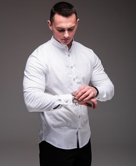 Мужская рубашка с воротником стойка и длинным рукавом на пуговицах RA1839 цвет белый, размер XL | Зображення 2