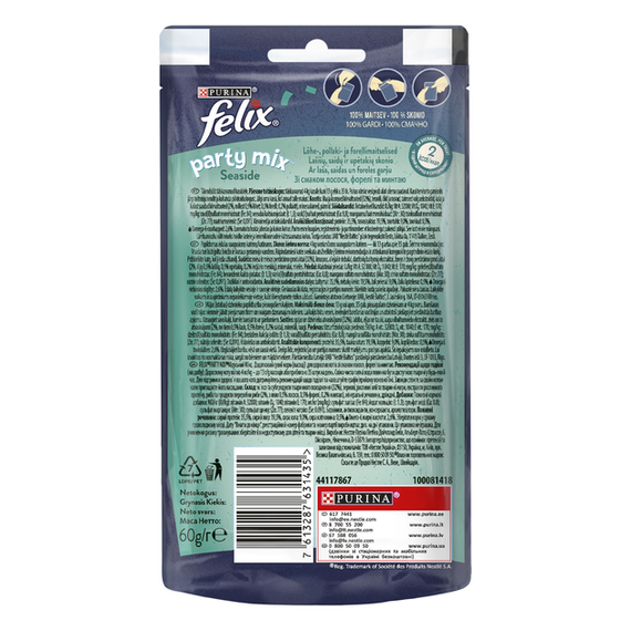 Ласощі Purina Felix Party Mix для дорослих котів, океанічний мікс 60г | Зображення 1