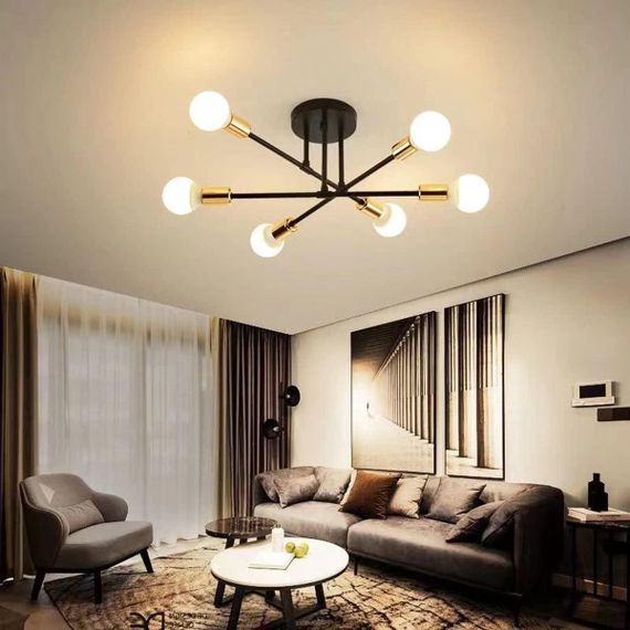 Люстра Generisch Sputnik E27 на 6 ламп сучасна, вінтажний стельовий світильник чорний з золотом, металевий | Зображення 1