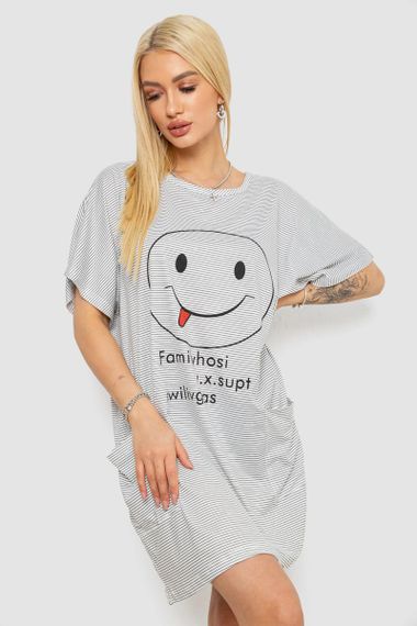 Нічна сорочка в смужку, колір сіро-білий, 238R15022-1 | Зображення 2