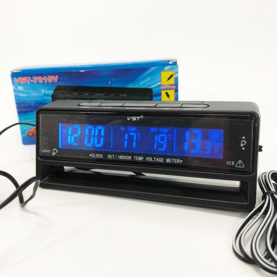 Автомобільний годинник з термометром та вольтметром VST-7010V