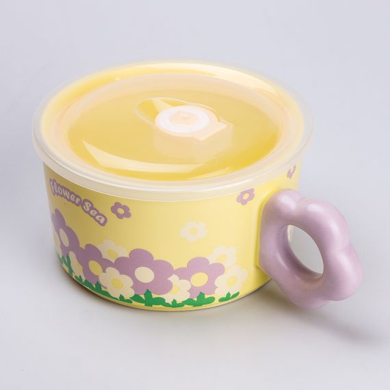 Миска для лапши керамическая 750 мл с крышкой Желтая | Зображення 1