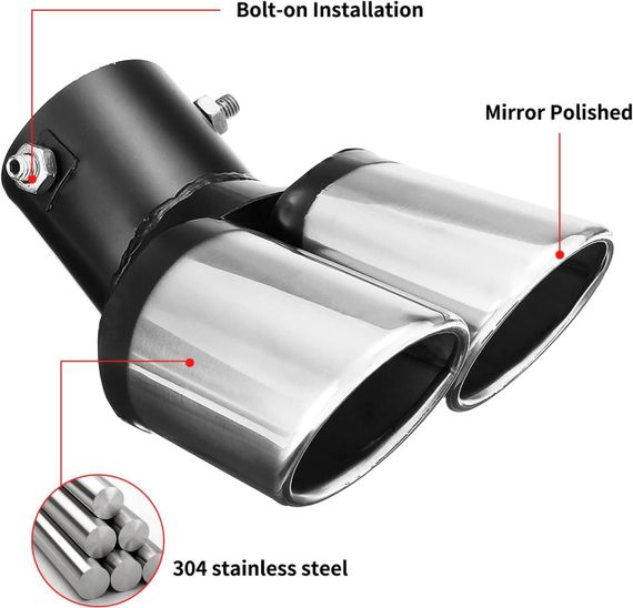 Вихлопна труба Houkiper, універсальний глушник, подвійна вихлопна труба, неіржавка сталь/ хромований | Зображення 1