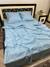 Постільна білизна Страйп сатин Soft двоспальне 180х220 см блакитна