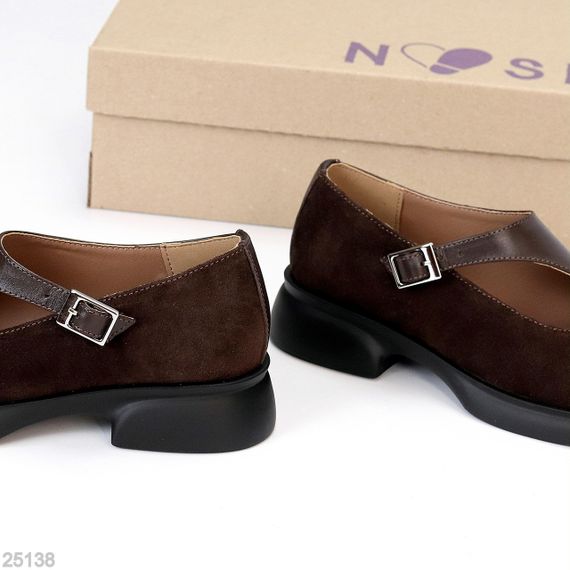 Дизайнерські шоколадні туфлі натуральна шкіра + замша низький хід | Зображення 3