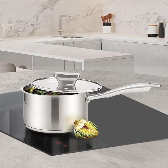 Ковш кухонный Maestro MR-3521-16S, 1.7 л, 16 см, из нержавеющей стали с крышкой, для всех типов плит | Зображення 1