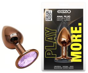 Анальна пробка з кристалом EGZO - Dark Gold Round Plug Amethyst, size S Sex Aura