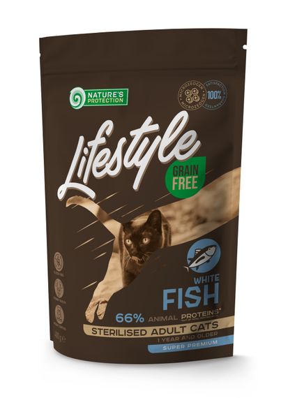 Корм Nature's Protection Lifestyle Grain Free White Fish Sterilised Adult Cat сухой с белой рыбой для стерилизованных котов 0.4 кг