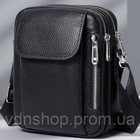Чоловіча шкіряна сумка-барсетка 19х24х7.5, сумочка планшет через плече чорна Bexhill BX-09164