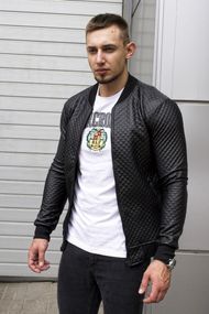 Мужская куртка - бомбер стеганный из эко кожи FD6391 размер M, цвет черный