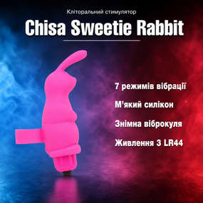 Вібратор на палець кліторальний, міні вібростимулятор Chisa Sweetie Rabbit — силікон, 7 режимів, рожевий