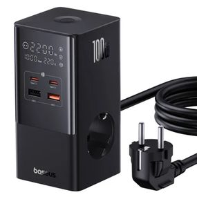 МЗП Baseus PowerCombo Tower PowerStrip 100W (2USB-A/2C/2Socket) (1.5m) (E00023609113-00) Cluster Black