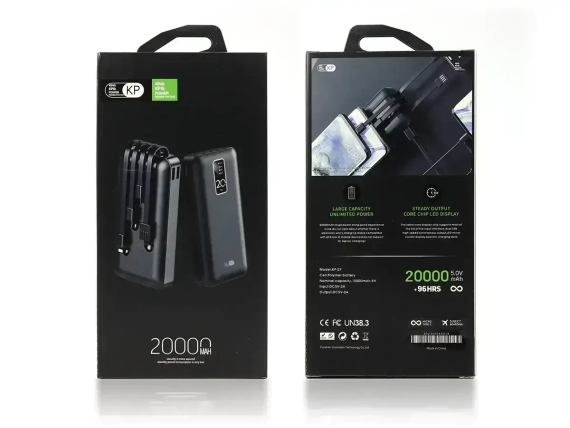 Power Bank с электронным экраном с набором кабелей KP KP-27 20000mAh Внешний аккумулятор для зарядки | Зображення 9