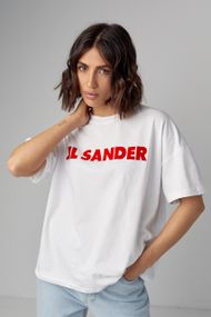Трикотажная футболка с надписью Jil Sander - белый с красным цвет, L (есть размеры)