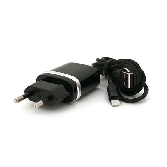 Набір СЗУ 110-240V HOCO C12 + кабель Lighting, 1xUSB, 2.4A, кабель 1м, Black, Blister | Зображення 1