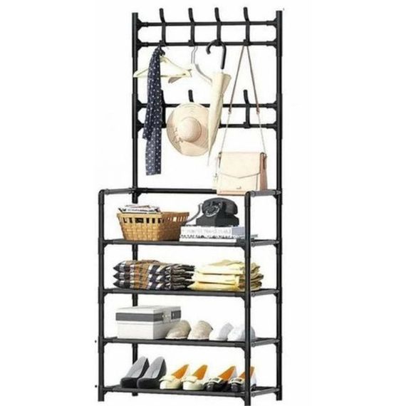 Вішалка для одягу New simple floor clothes rack з полицями для взуття метал | Зображення 2