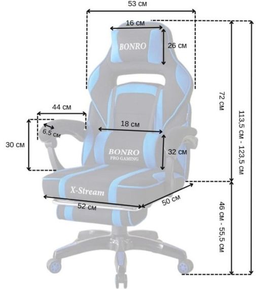 Крісло геймерське з тканини Bonro Бонро B-141 чорно-синє з підставкою для ніг (42401113) | Зображення 6