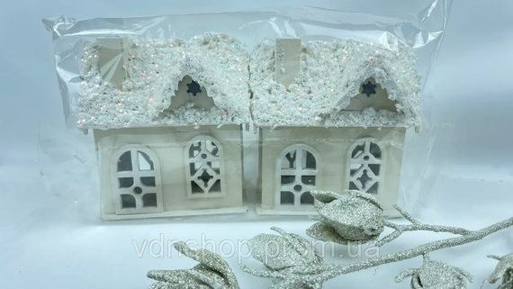 Набор декоративных новогодних домиков из дерева 5×10×12 (см) елочная подвеска Молочный 28124201 | Зображення 2