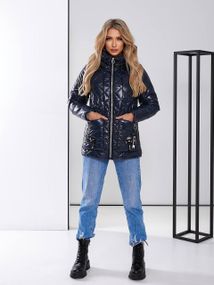 Жіноча стьобана куртка з блиском, арт.504, чорний