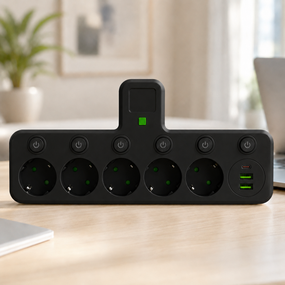 Мережевий фільтр 5 розеток + USB/адаптер на 5 розеток + USB з індивідуальними кнопками та LED-підсвічуванням Чорний