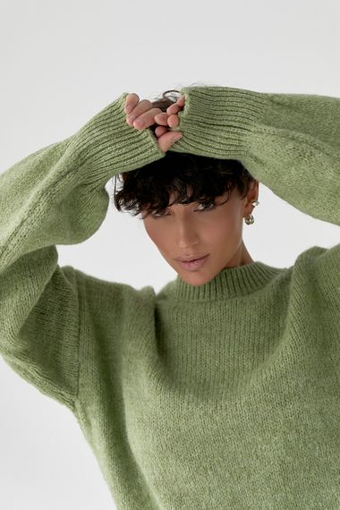 В'язана кофта з рукавами-ліхтариками - зелений цвет, ONE SIZE (є розміри) | Зображення 3